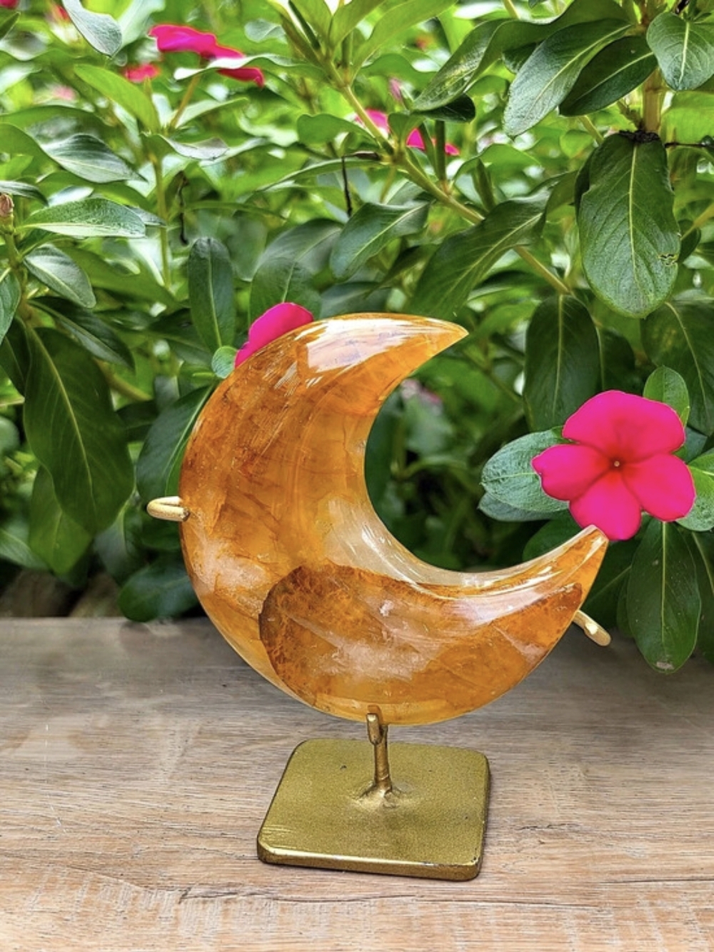 Golden Healer Crystal Crescent Moon On Stand
